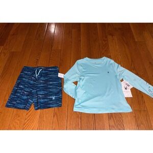 New Spyder Boys 2 Piece Swim Set Rash Guard and Trunks Blue Size 5 404001185
